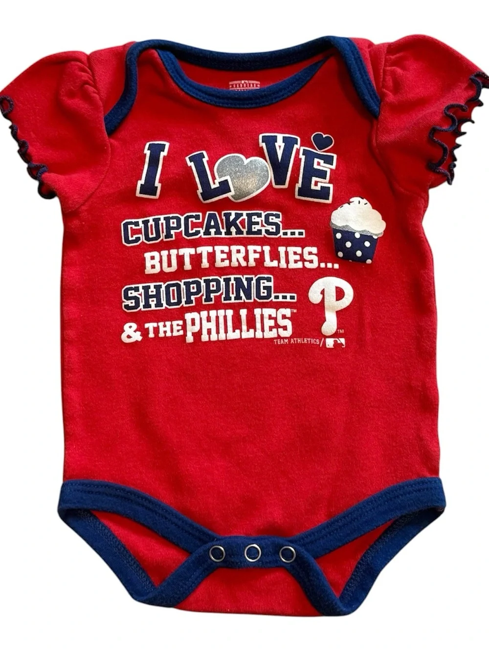 Philadelphia Phillies Baby Girl Bodysuit 0-3M Ruffle Sleeve MLB Red Outfit